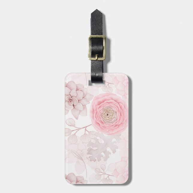 Étiquette À Bagage Motif d'été illustrant la réussite des fleurs rose (Devant Vertical)