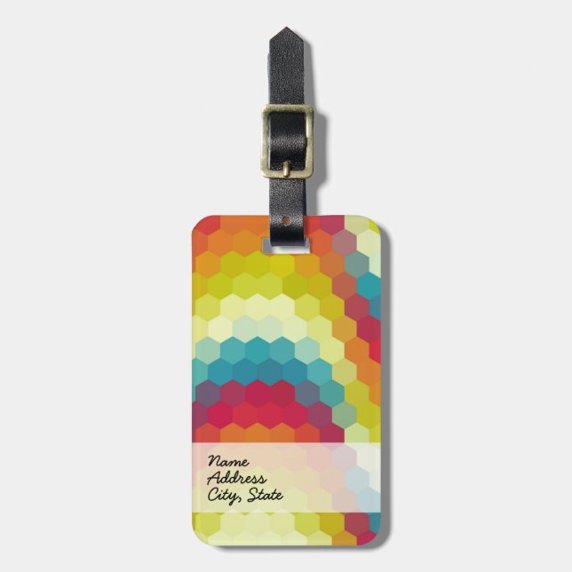 Étiquette À Bagage Motif d'hexagone géométrique multicolore (Devant Vertical)
