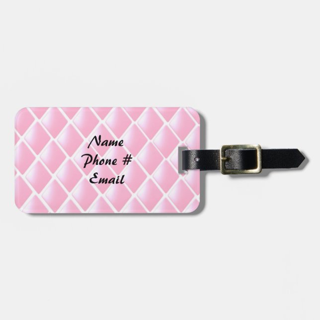 Étiquette À Bagage Motif diamant matelassé rose (Devant horizontal)