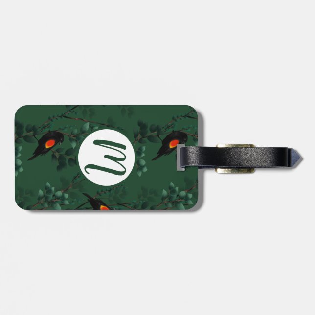 Étiquette À Bagage Motif d'oiseau-noir à ailes rouges (Dos horizontal)