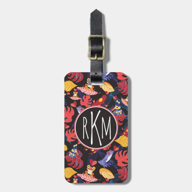 Étiquette À Bagage Motif du monogramme des grenouilles | d'amants (Devant Vertical)
