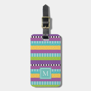 Étiquette À Bagage Motif Élégant Monogramme Stripes Et Points