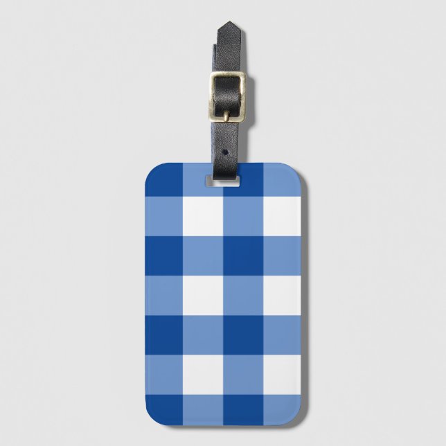 Étiquette À Bagage Motif en vichy bleu (Devant Vertical)