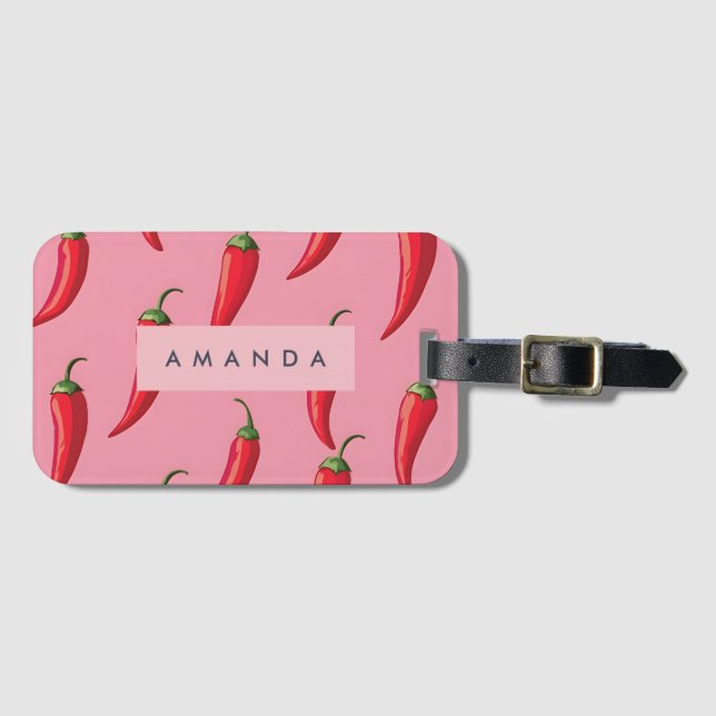 Étiquette À Bagage Motif épicé de poivre rouge sur Arrière - plan ros (Devant Horizontal)