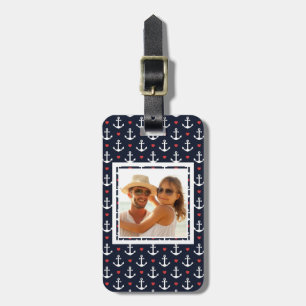 Étiquette À Bagage Motif fait sur commande de coeurs et d'Ancres de