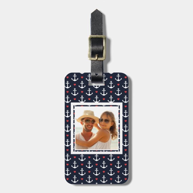 Étiquette À Bagage Motif fait sur commande de coeurs et d'Ancres de (Devant Vertical)