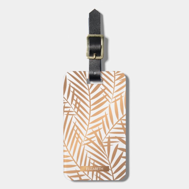 Étiquette À Bagage Motif feuille de palmier d'or (Devant Vertical)