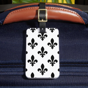 Étiquette À Bagage Motif Fleur de Lis, Royal Français, Noir sur Blanc