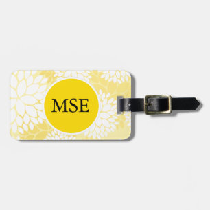 Étiquette À Bagage Motif floral blanc jaune de monogramme