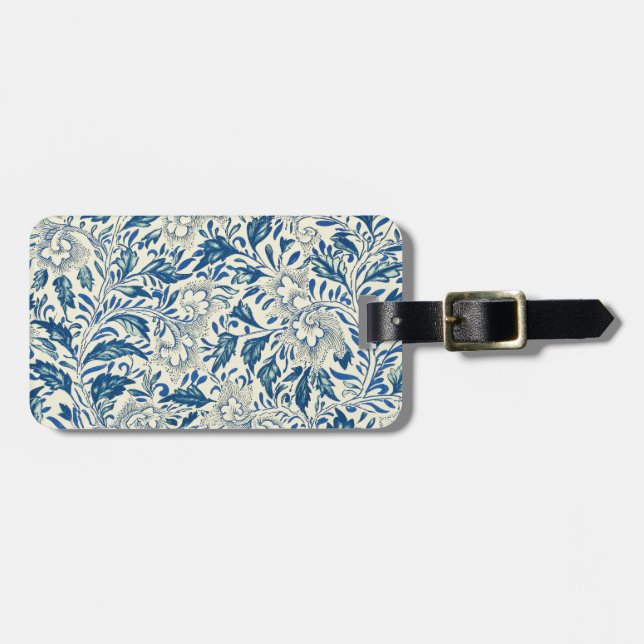 Étiquette À Bagage Motif Floral bleu Antique Design asiatique (Devant horizontal)