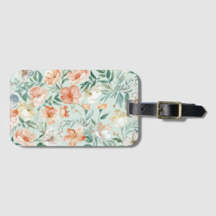 Étiquette À Bagage Motif floral bleu aquarelle de prairie fleurie
