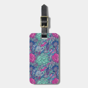 Étiquette À Bagage Motif floral coloré de griffonnage