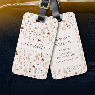 Étiquette À Bagage Motif floral de fleurs sauvages jolies aquarelle 