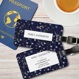 Étiquette À Bagage Motif floral de fleurs sauvages jolies bleu violet