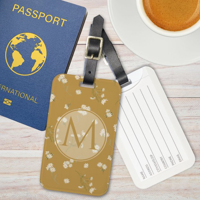Étiquette À Bagage Motif floral de marguerite blanche monogramme (In situ)