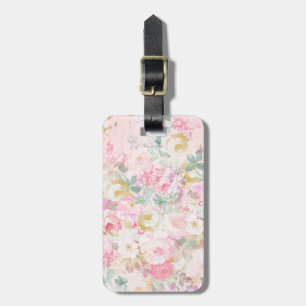 Étiquette À Bagage Motif floral de rétro aquarelle blanche rose chic