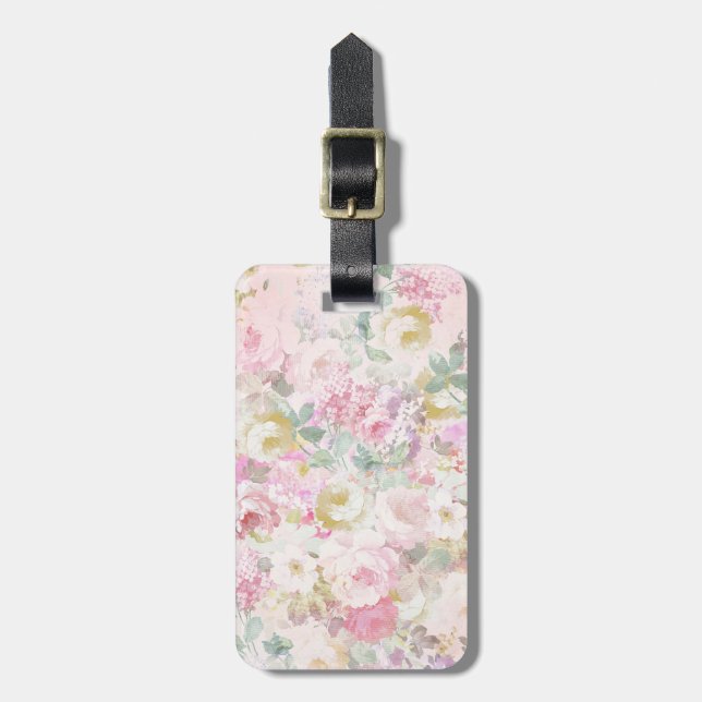 Étiquette À Bagage Motif floral de rétro aquarelle blanche rose chic (Devant Vertical)