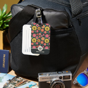 Étiquette À Bagage Motif floral folklorique personnalisé avec monogra