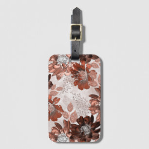 Étiquette À Bagage Motif floral gris-marron.