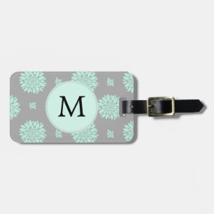 Étiquette À Bagage Motif floral monographique personnalisé et gris