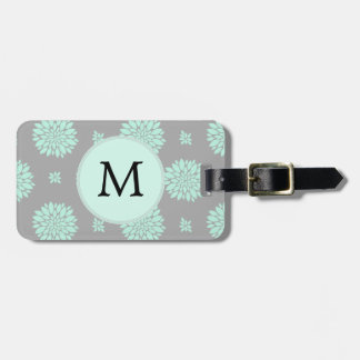 Étiquette À Bagage Motif floral monographique personnalisé et gris