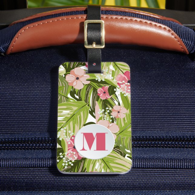 Étiquette À Bagage Motif floral Plante tropicaux monogramme (Insitu Rectoal 2)