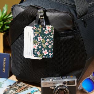 Étiquette À Bagage Motif floral rose et blanc élégant