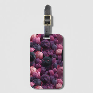 Étiquette À Bagage Motif floral surréaliste de chat noir et de pivoin