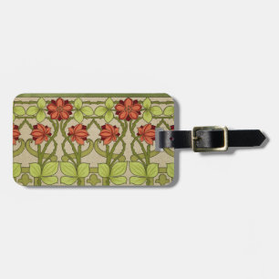 Étiquette À Bagage Motif floral vert sauge Art nouveau vintage