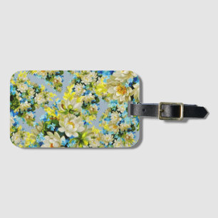 Étiquette À Bagage Motif floral vintage jaune et bleu