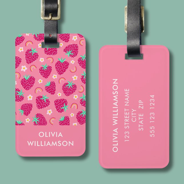 Étiquette À Bagage Motif fraise arc-en-ciel Daisy (Strawberry Rainbow Daisy personalized luggage tag)
