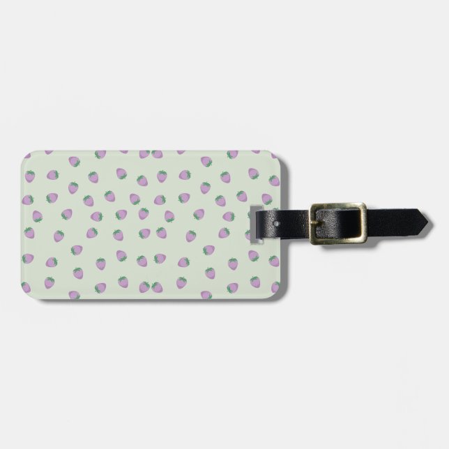 Étiquette À Bagage Motif Fraise Violette sur Fond Vert (Devant horizontal)