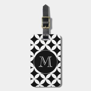 Étiquette À Bagage Motif géométrique blanc noir Monogramme personnali