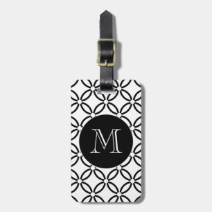 Étiquette À Bagage Motif géométrique blanc noir Monogramme personnali