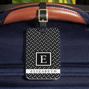 Étiquette À Bagage Motif géométrique noir et blanc personnalisable