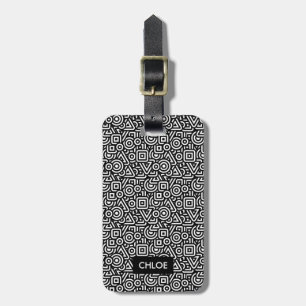 Étiquette À Bagage Motif géométrique noir et blanc tendance cool