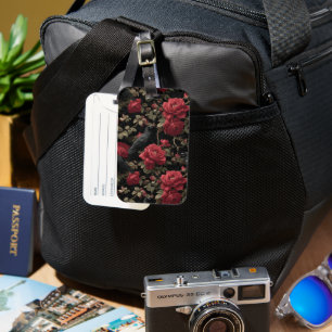 Étiquette À Bagage Motif gothique avec roses rouges et corbeaux