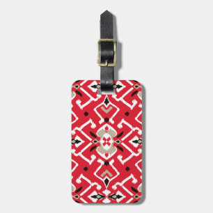 Étiquette À Bagage Motif ikat vibrant en rouge, blanc et noir