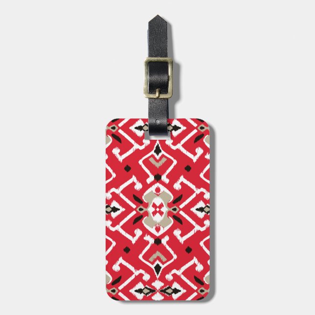 Étiquette À Bagage Motif ikat vibrant en rouge, blanc et noir (Devant Vertical)