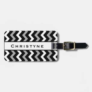 Étiquette À Bagage Motif imprimé chevron noir blanc et gris