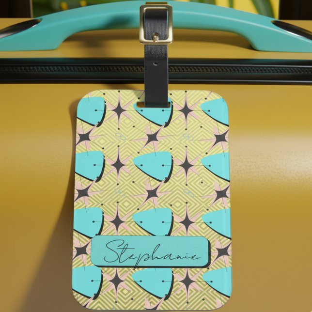 Étiquette À Bagage Motif Jaune moderne du milieu du siècle (Créateur téléchargé)