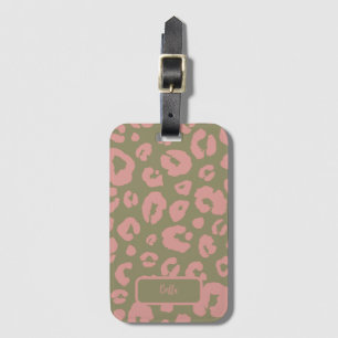 Étiquette À Bagage Motif léopard rose et vert