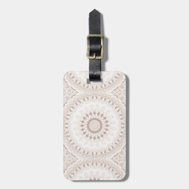 Étiquette À Bagage Motif Mandala Beige et Crème (Devant Vertical)