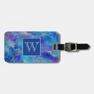 Étiquette À Bagage Motif marbré bleu, violet et or