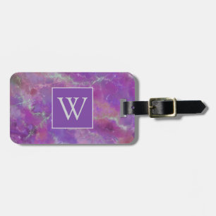 Étiquette À Bagage Motif marbre rose, violet et argent