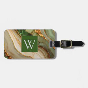 Étiquette À Bagage Motif marbre vert et or