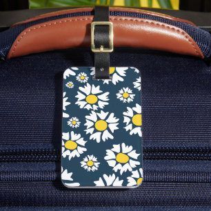 Étiquette À Bagage Motif marguerrier, motif floral, marguerites blanc