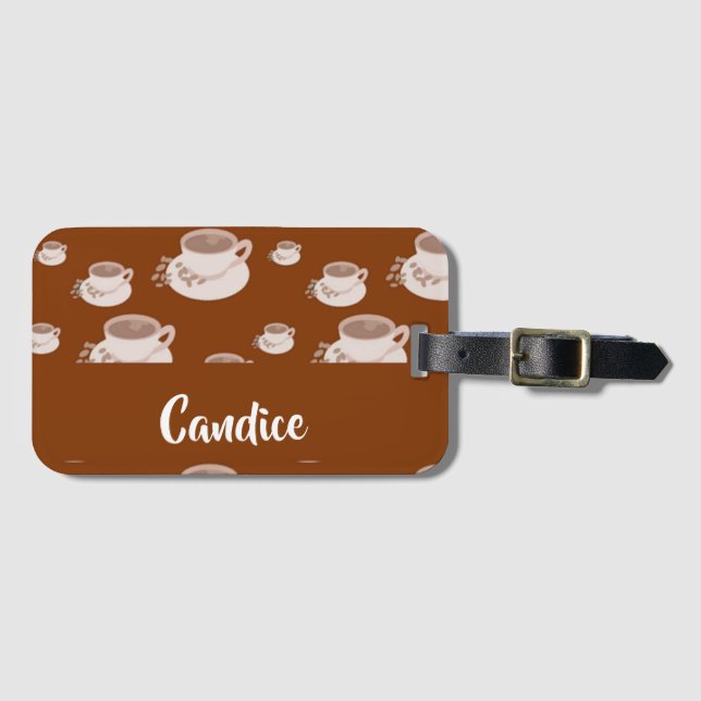 Étiquette À Bagage Motif marron tasses à café (Devant Horizontal)