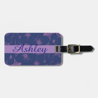 Étiquette À Bagage Motif mauve bleu floral nommé