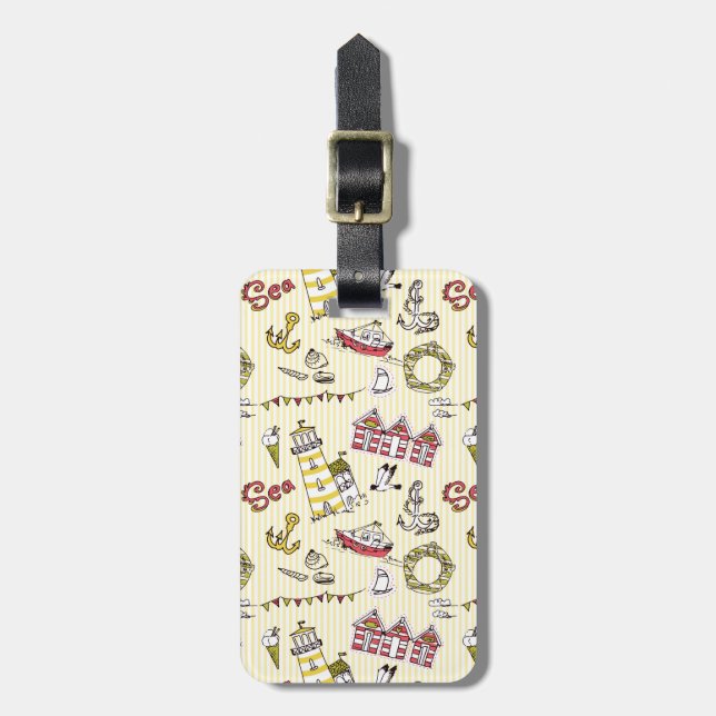 Étiquette À Bagage Motif mignon de scène de plage (Devant Vertical)